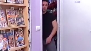 Pretty latin brunette milf make sex fun with a young dude in a videos store