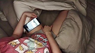 cute schoolgirl masturbates while watching hentai