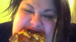 SSBBW eats tiny pizza pig out