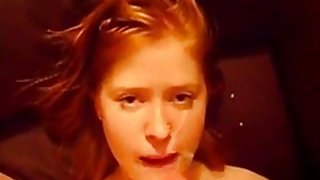 Big French cock gives a redheaded beauty a hot facial