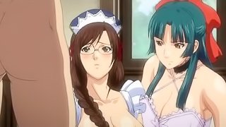 Busty hentai maids group oralsex and facial cumshot