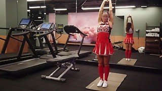 Cheerleader public sex, facial cum and squirting in the hotel gym - Part 1