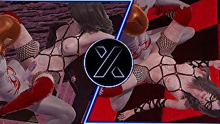 3D HENTAI, BDSM party with the participation of an anime demon and a sexy girl in belts
