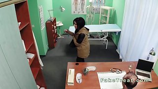 Bent over desk patient gets fucked in fake hospital
