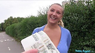 Amateur chick with large natural bazooms fucked in outoors for money