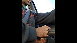 Car play masturbating big Dick in condom. Loud mature male.