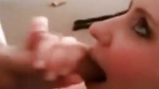Hot brunette jerks off her bf and wants him to cum in her mouth