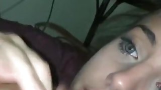White college slut gives a sloppy bbc blowjob. his precum is all over her mouth !!!