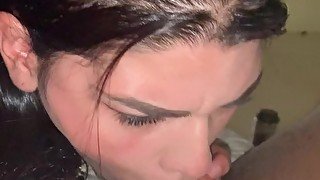 tatted Latina gags chokes and sucks the cum out of bbc