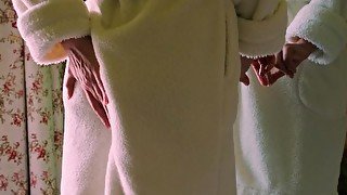 Hot Milf squirt after showering -  bathrobe fingering to Real Orgasm