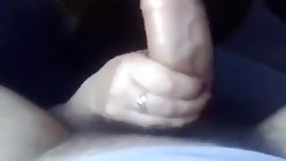 Brunette russian girl gives her bf a pov blowjob and handjob on the backseat of a car, until he cums.