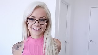 Pretty blonde with glasses gives head and takes it doggystyle