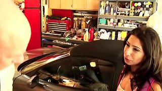 Mechanic pumps his old fat cock into a sexy slut