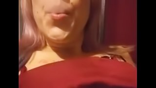 Girl in Glasses on Periscope Playing with Big Boobs while Blowing Smoke