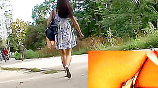 Captivating upskirt cutie in the park