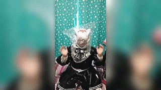 PVC 2B sissy cosplay Breathplay Bagging in Eva Helmet Kigurumi