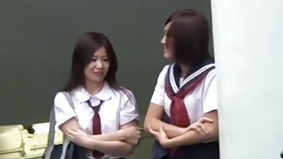 Double sharking attack with two Japanese schoolgirls being in the center of it
