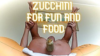 Zucchini for fun and food, deep anal fuck with zucchini, cooking breakfast with an anal plug