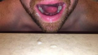 Married CUM Whore jerks off & Cums on Counter, licks up & swallows Cum load