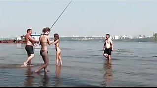 Fishing at the local lake with Russian nude chicks