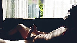 Got caught - stranger passer-by watches lonely hot stud masturbating in front of window