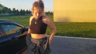 Teen almost gets caught pissing in public teasing daddy upskirt panties