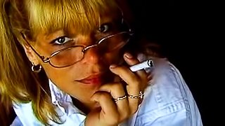 Solo masturbation and smoking with a fetish blonde
