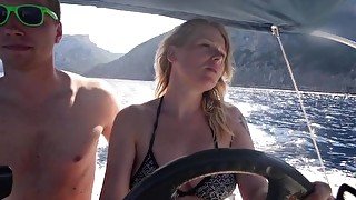 Pregnant girl fucks in public on a boat and gets orgasms and creampie on vacation