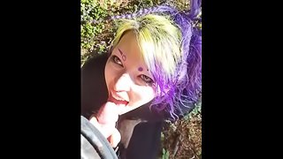 Submissive Goth girl face fucked by boyfriend in the forest POV