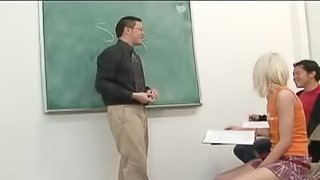 Super hot blonde chick getting fucked in the classroom
