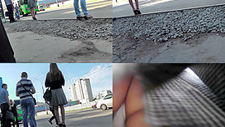 Upskirt footage of g-string of a girl in a-line skirt