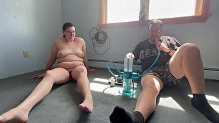 Stoner couple smokes gravity bong hookah