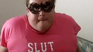 Sissy slut earns chastity release by jerking off until self facial in mouth