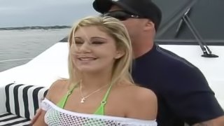 Appealing Ava Wearing A Green Bikini Goes Hardcore Outdoors In A Yacht