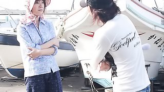 Naive Japanese fisher woman getting banged hard by an unknown dude in her boat
