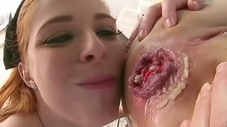 Nice ass pornstar gets her asshole licked then drilled in a wild ffm threesome