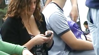 Legal Age Teenager whore public downblouse ASTOUNDING breasts jiggle at end!