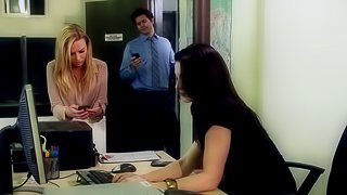 Two co-workers get busy and fuck in a cubical at the office