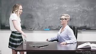 MILF VS teen sex in the classroom with Ryan Keely and Carter Cruise