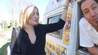 Teenie babe loves ice cream almost as much as sucking a cock