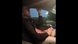 Frantically Jacking Off In His Car with His Hairy Body and Hard Cock - Otter Cum - Public - Morning