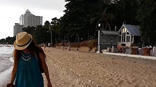 Upskirt NO PANTIES n BUTT PLUG insertion on PUBLIC Miami Style Beach