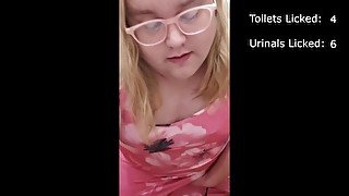 Sissy licks public toilets and urinals