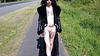 Slut Lucy Ravenblood walking nude at a public road