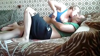 Russian couple fucks in various positions in the bedroom