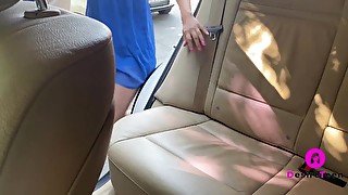 Student masturbating in her car. Guy notice and look most of the time.