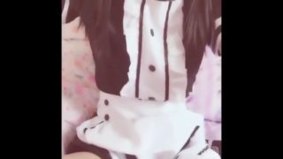 Cute chinese girl in cosplay, playing her tinny pinky pussy