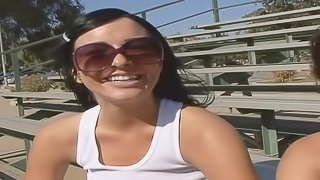 Babe takes a cutie home from the track to fuck her ass