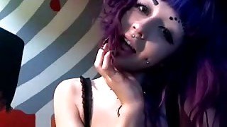 Pierced emo teen aka my ex GF strips on cam and fingers her holes