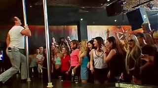 Insatiable dick sucking sluts pleasing a group of men in a nightclub